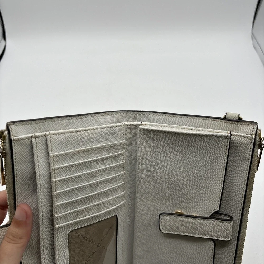 Michael Kors‎ Jet Set Travel Double Zip Saffiano Leather Wristlet Wallet White